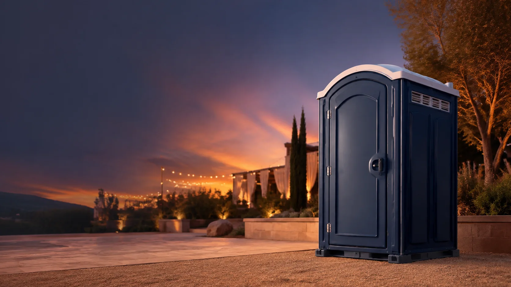 Portable restroom shown for rental planning in Naples, FL